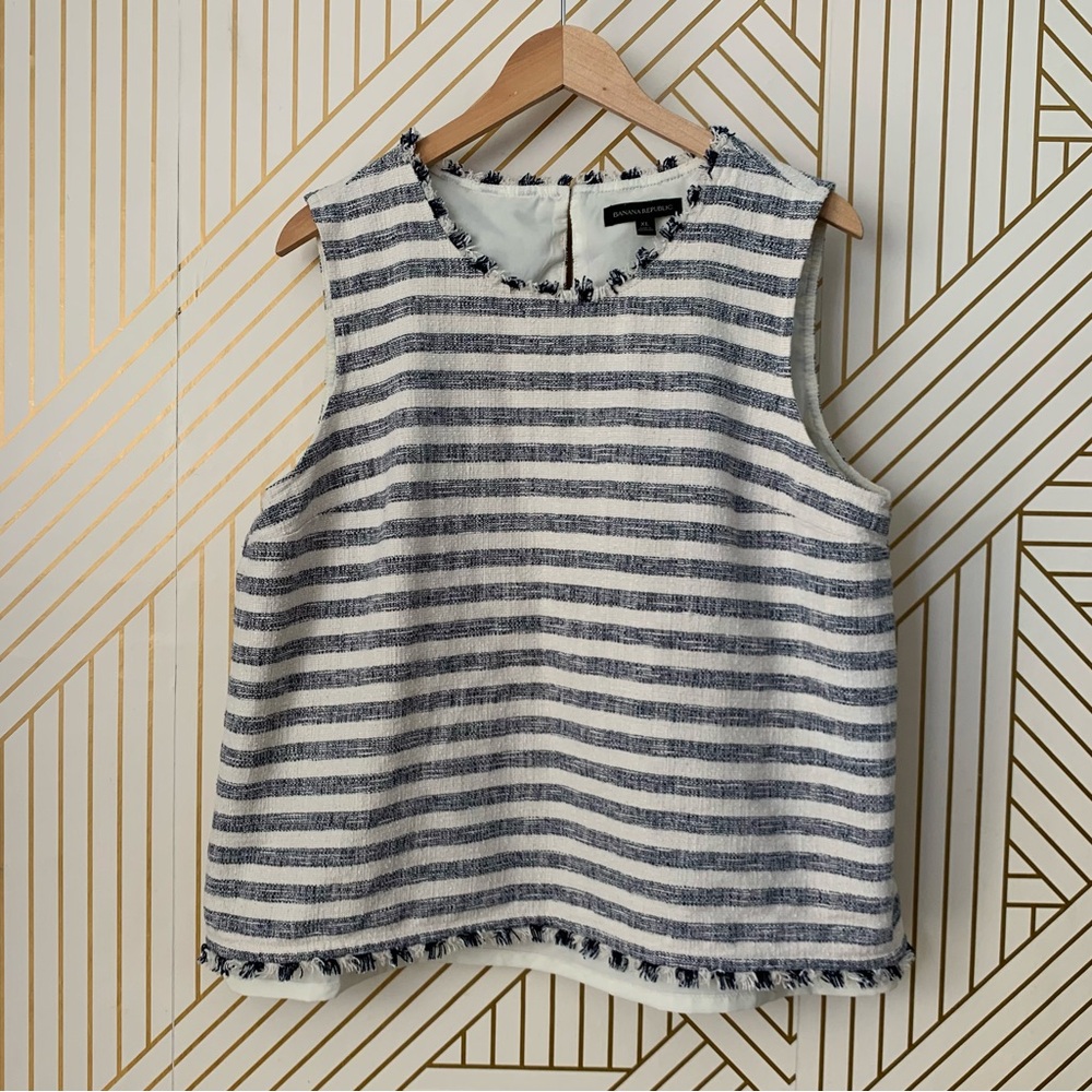 Banana Republic Fringe Striped Tank Shell sleeveless fringe hem Cotton blend XL - Picture 2 of 11